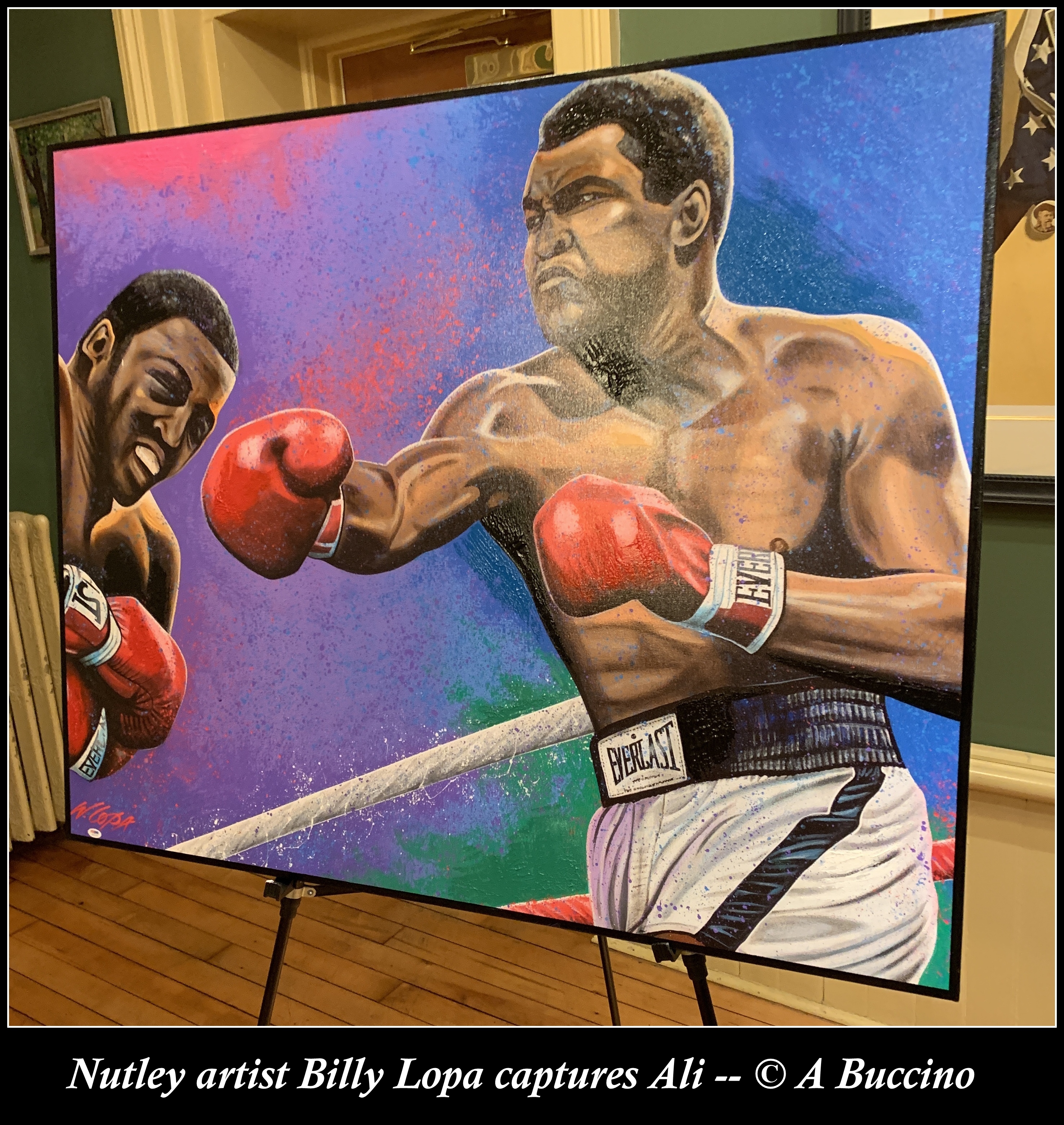 Muhammad Ali painting by Nutley NJ-based artist Billy Lopa, on display