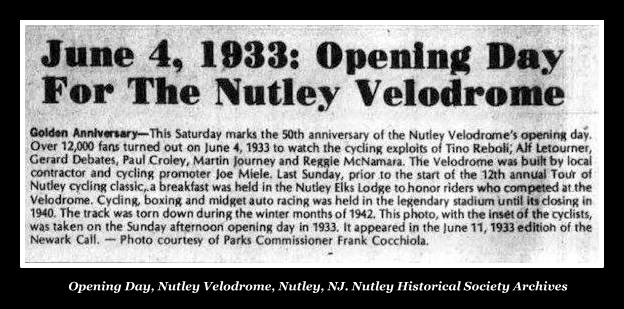 Nutley Velodrome opening day, Nutley, NJ, Cycle Racing, Nutley Historical Society