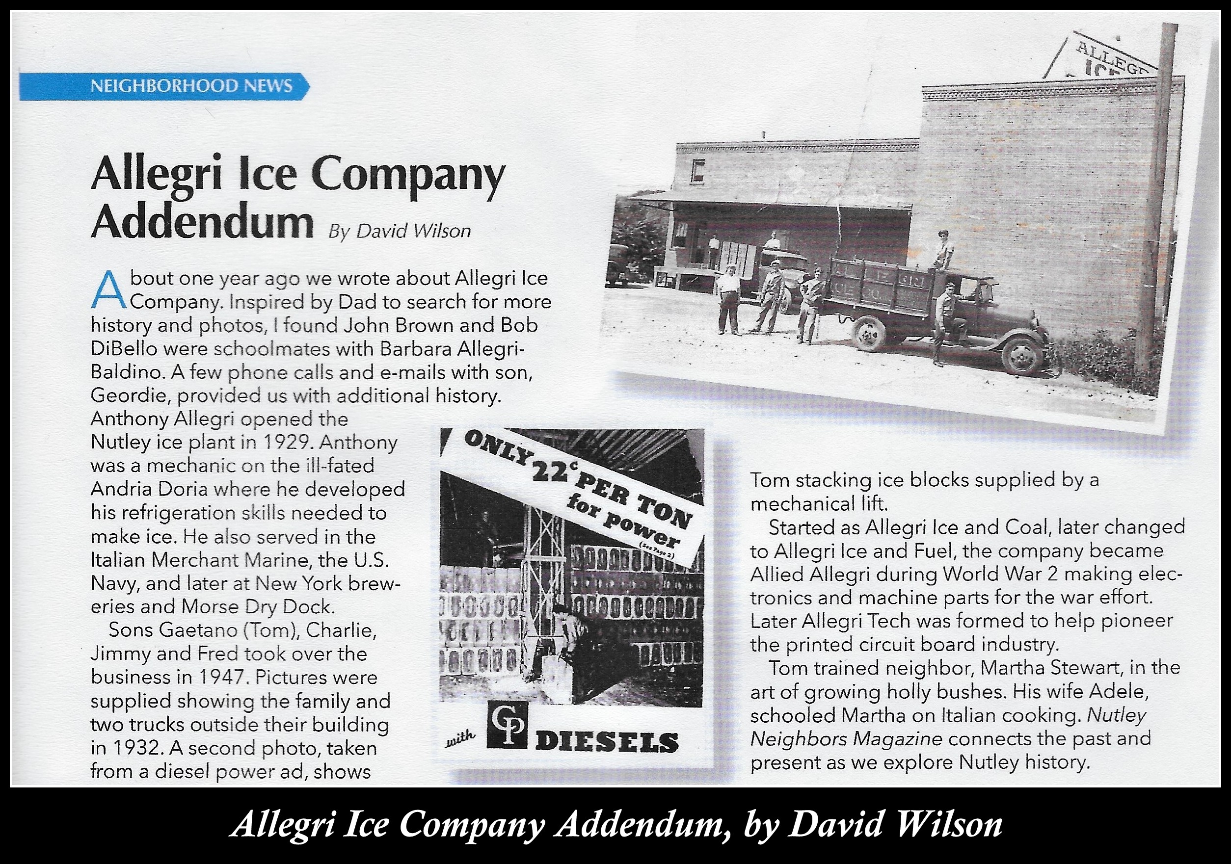 Allegri Ice Company, Allegri family photo. Nutley Neighbors Magazine, David Wilson