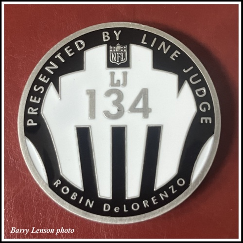 Nutley NJ native NFL line judge Robin DeLorenzo medallion proffered to Nutley Museum, Nutley NJ